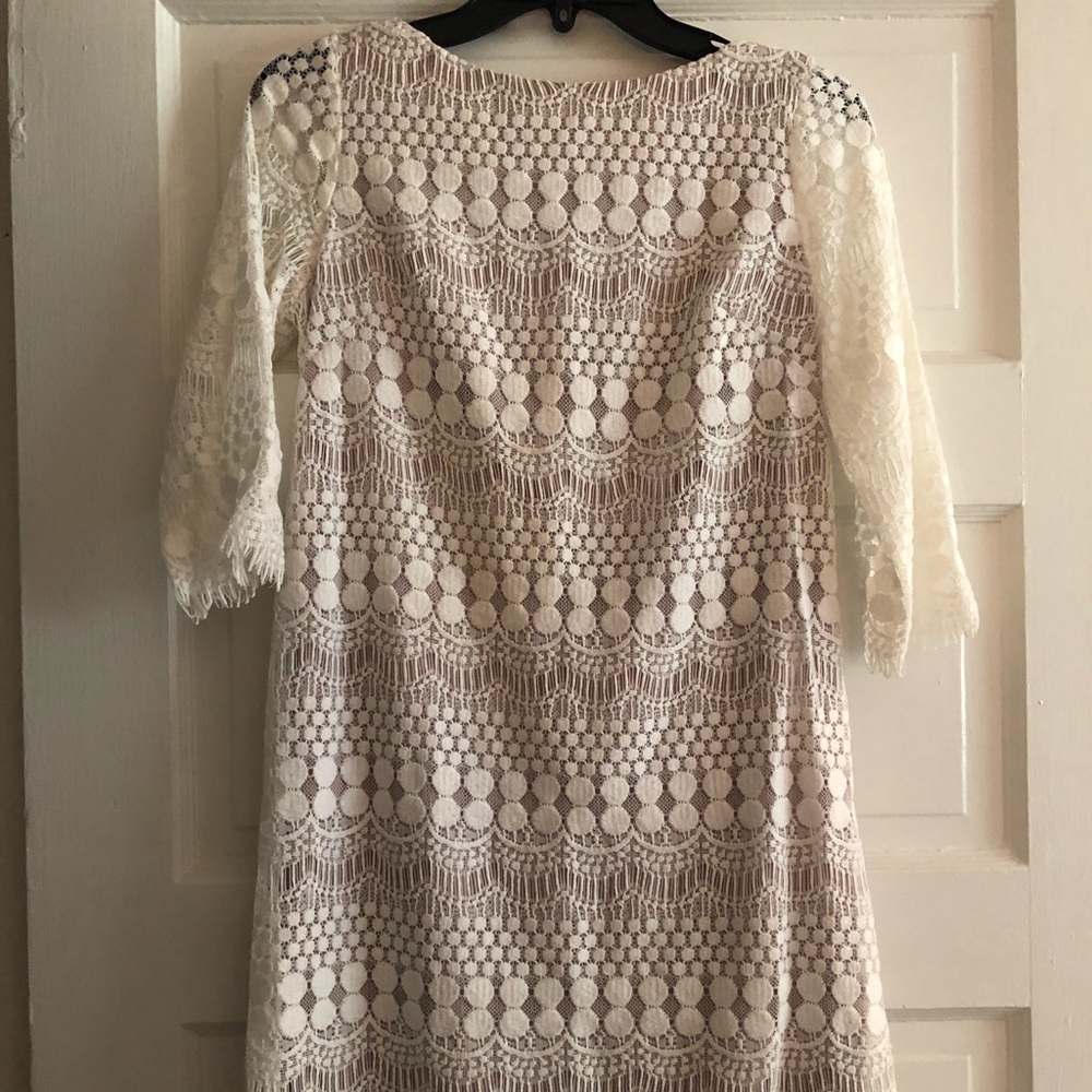 3/4 sleeve white lace dress
